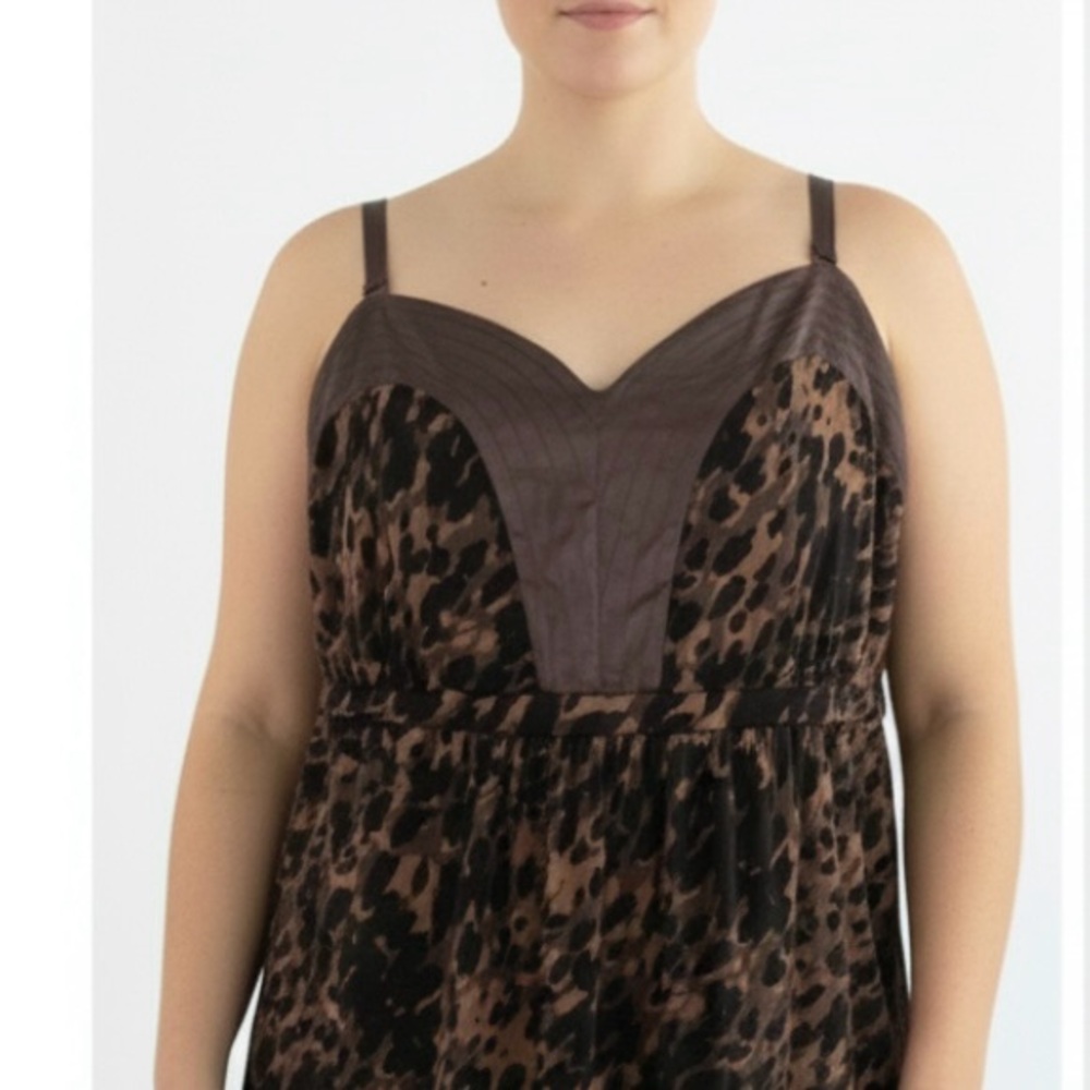Lane Bryant Tank Top Animal Print Brown Knit Tie Back 22/24 Babydoll Chic Party